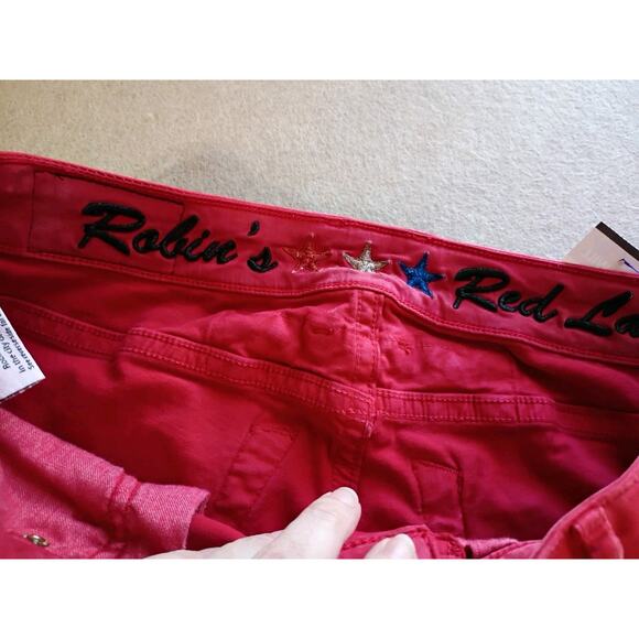 Robin's Red Label Jeans Men's Sz 31 Red New Biker Distressed Embroidered Stars - Picture 6 of 12